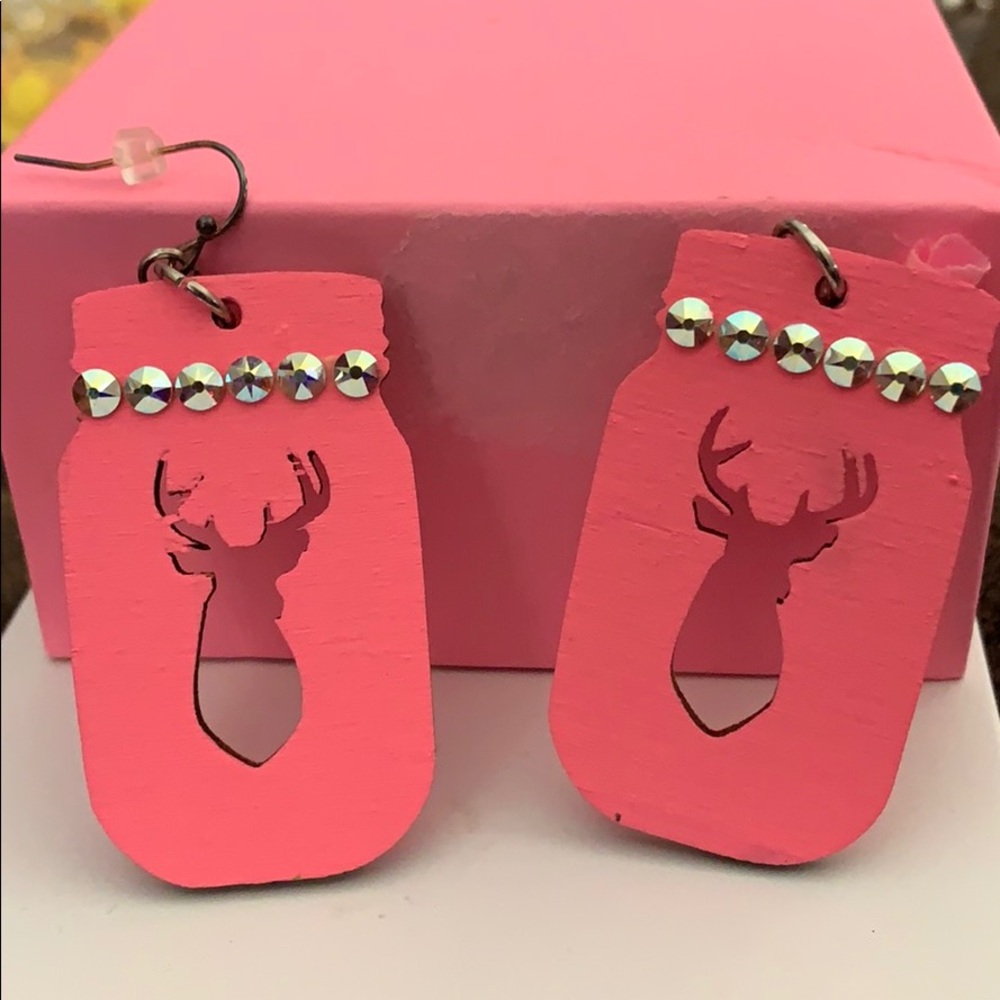 Crazy Train Mason Jar Deer Earrings